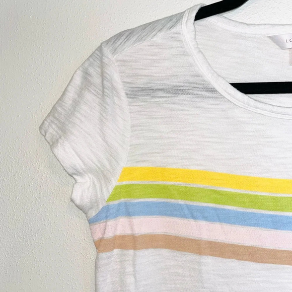 LC Lauren Conrad 100% Cotton White Pastel Striped Tee Small Women’s - Picture 3 of 11